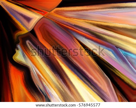 Toward Light series. Composition of human profile and vivid painted shapes with metaphorical relationship to inspiration, creativity, spirituality and art
