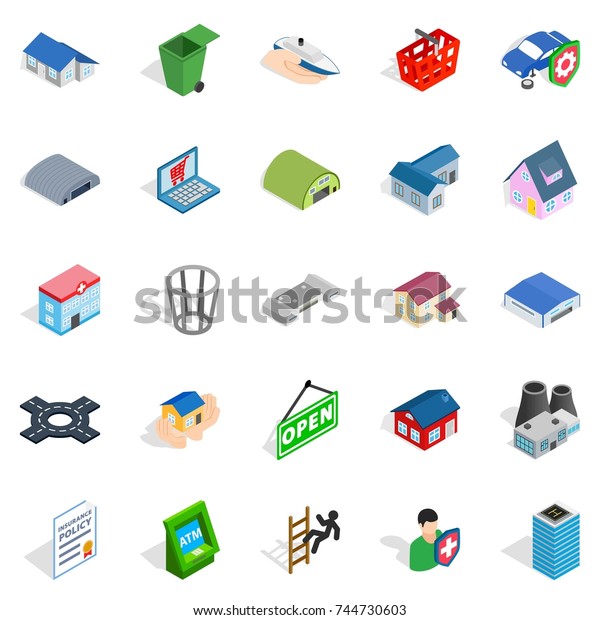 Town hall icons set.\
Isometric set of 25 town hall  icons for web isolated on white\
background