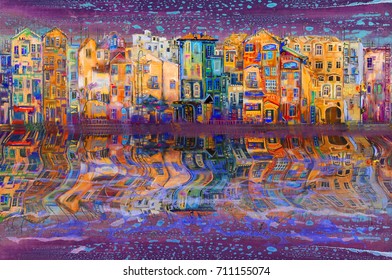 Town reflection in water