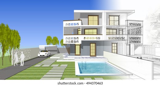 Project Residential House 3d Image Stock Illustration 99958235 ...