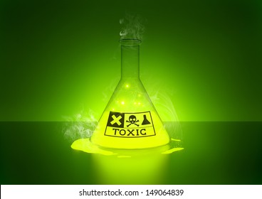 Toxic Chemical - a glowing chemical in a bottle.