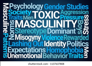 Toxic Masculinity Word Cloud On Blue Background