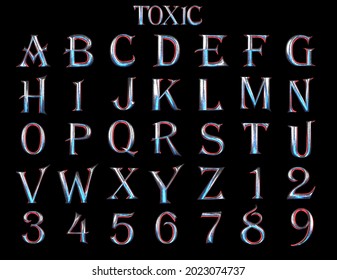 Toxic metal alphabet 3D illustration