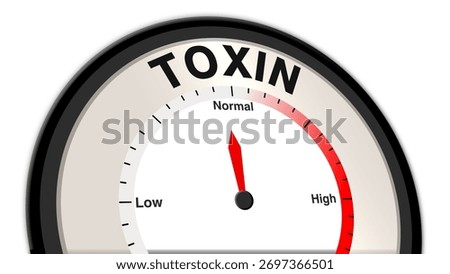 Toxin at normal levels, displayed on a barometer or tachometer, showing moderate toxicity with noticeable health effects, manageable under proper monitoring and preventive care