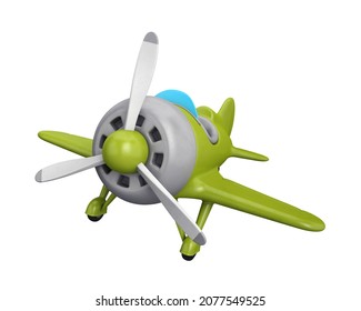 Toy airplane of green color on a white background, 3d render