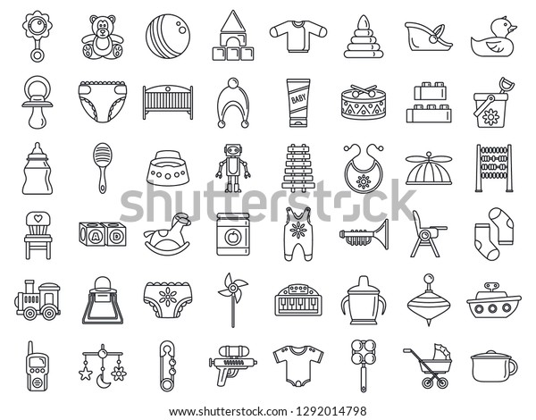 Toy baby items icon\
set. Outline set of toy baby items icons for web design isolated on\
white background