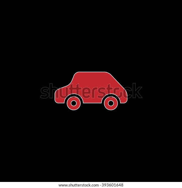 Toy Car logo template. flat\
symbol pictogram on black background. red simple icon with white\
stroke