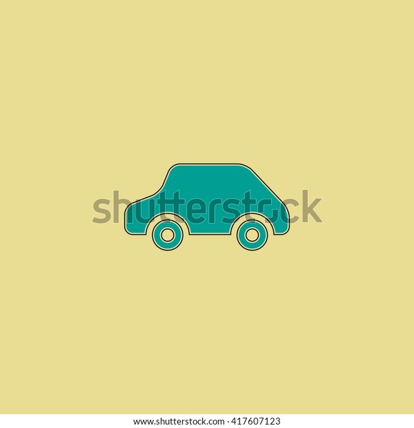 Toy Car logo template. Grren simple\
flat symbol with black stroke over yellow\
background