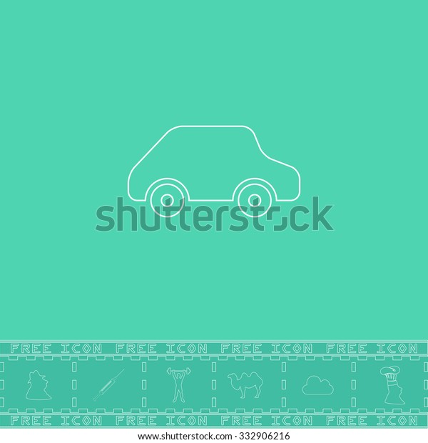 Toy Car logo\
template. White outline flat icon and bonus symbol. Simple\
illustration pictogram on green\
background