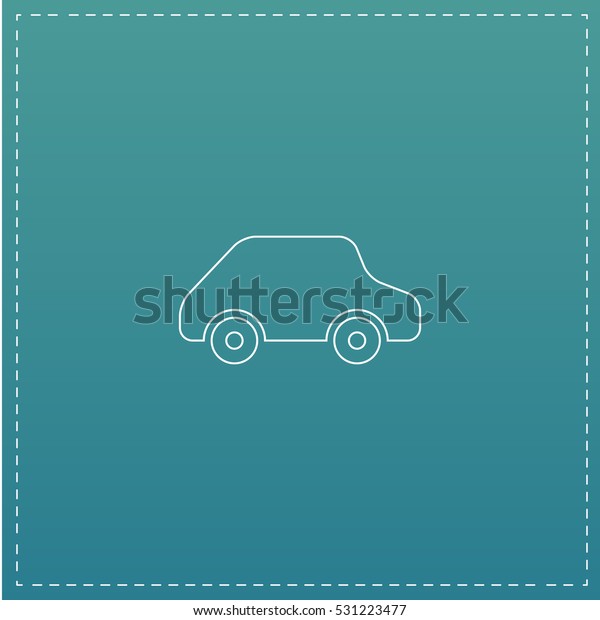 Toy Car logo template. White\
outline simple pictogram on blue background. Line\
icon