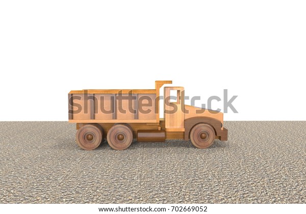 Toy car made of\
wood placed on the\
floor.