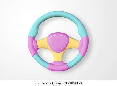 Toy Car Steering Wheel. Safety Drive For Kids Concept, 3D Renderinng Image.	
