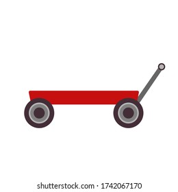 Toy Cart Illustration Kid Icon Isolated Art Trolley Wheel. Childhood Card Design Wagon Transportation Pulling Sign. Baby Little Box Adorable Clipart. Cartoon Handle Vehicles Red Game Friend