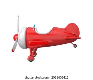 Toy Cartoon Airplane In Red On A White Background, 3d Render