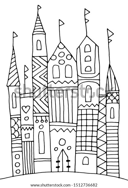 toy castle fairy tale coloring page stock illustration