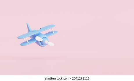 Toy Model Plane, Airplane On Pastel Pink Color Background. 3d Illustration