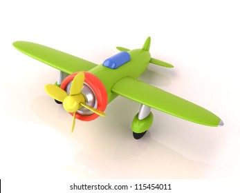 Toy plane on a white background, light shadow and reflection