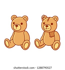 Toy teddy bear  new   old and patches   stitches  Cute cartoon illustration 