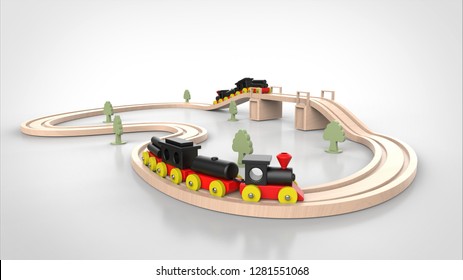 Toy Train And Rail 3d Rendering