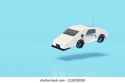 Toy White Sports Car Radio Isolated On Blue Background. Concept 3d Illustration, 3d Render