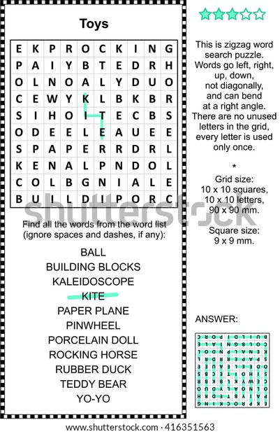 toys games themed zigzag word search stock illustration 416351563