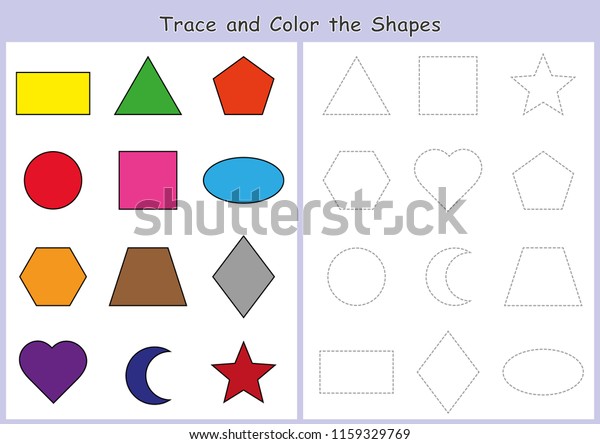 Trace Color Geometric Shapes Worksheet Kids Stock Illustration 1159329769