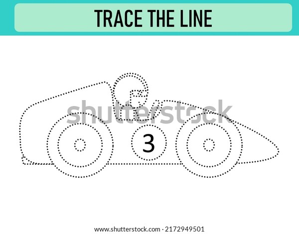 Trace line worksheet for kids with car sport,\
practicing fine motor skills,Educational game for preschool\
children, preschool worksheet for practicing fine motor skills,\
Handwriting practice, race\
car