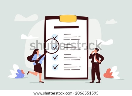 Traceability and product quality control with tracking tiny person concept. Source supply chain logistics verification and monitoring ability for ethical and transparent business illustration.