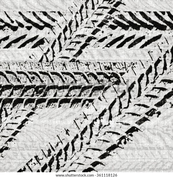 Traces of winter. Car\
track. Drawn Detail of car tire track in snow. Grunge Print\
Textured Tire Track\
