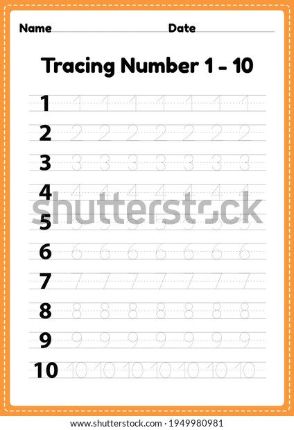 Tracing Number 110 Worksheet Kindergarten Preschool Stock Illustration ...