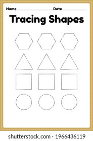 Tracing Shapes Worksheet Kindergarten Preschool Kids Stock Illustration ...