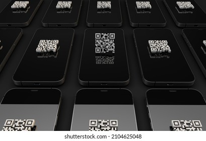 Track And Trace Concept With Qr Code And IPhone 13 Pro. 3d Render