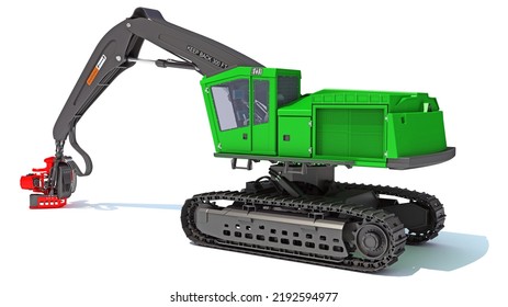 Tracked Forestry Harvester 3D Rendering On White Background