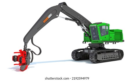 Tracked Forestry Harvester 3D Rendering On White Background