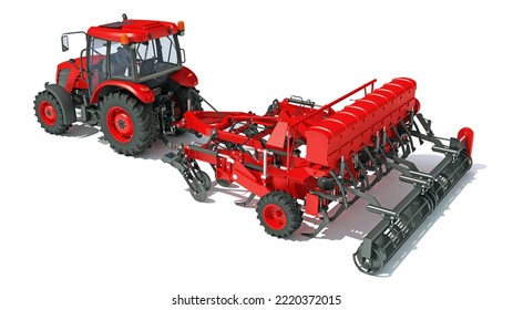 Tractor With Disc Harrow Farm Equipment 3D Rendering On White Background