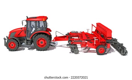 Tractor With Disc Harrow Farm Equipment 3D Rendering On White Background