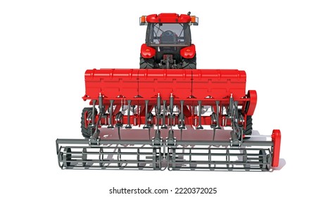 Tractor With Disc Harrow Farm Equipment 3D Rendering On White Background