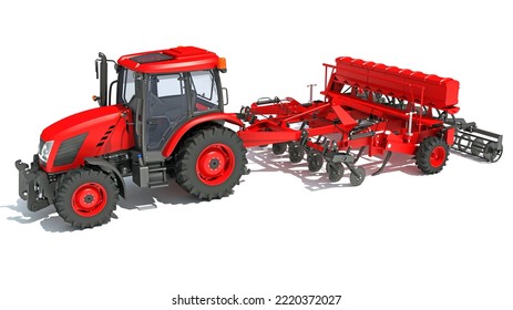 Tractor With Disc Harrow Farm Equipment 3D Rendering On White Background