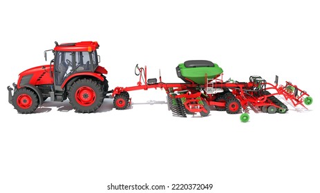 Tractor With Disc Harrow Farm Equipment 3D Rendering On White Background