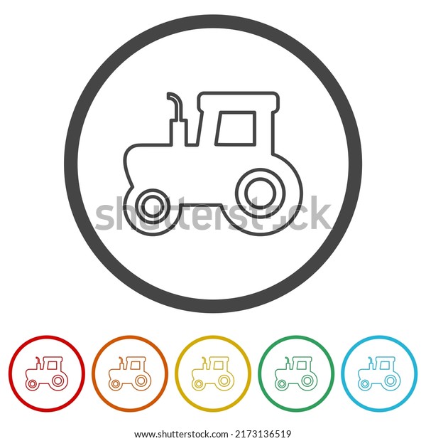 Tractor\
farm transport line icons in color circle\
buttons