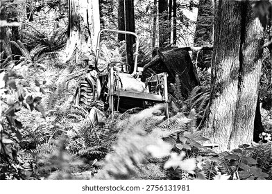 tractor parked in the woods