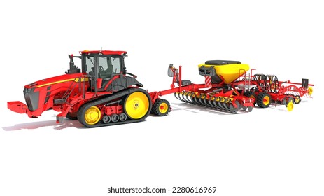 Tractor with Seed Drill 3D rendering on white background