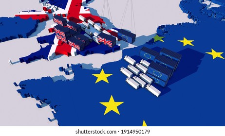 TRADE BETWEEN england and eu. Containers face each other
