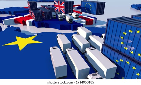 TRADE BETWEEN england and eu. Containers face each other