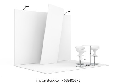 Trade Commercial Exhibition Stand on a white background. 3d Rendering. 