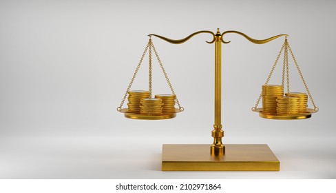 Trade relations concept. Financial exchange. Weigh with coins on a white background. 3D rendering