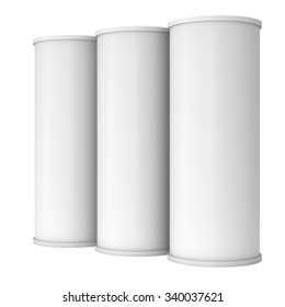 Trade show booth column white and blank. 3d render isolated on white background. High Resolution Template for your design.