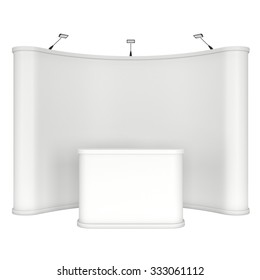 Trade show booth white and blank. 3d render isolated on white background. High Resolution Template for your design.