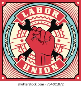 Trade Union Conceptual Retro Illustration. Vintage Poster Design.