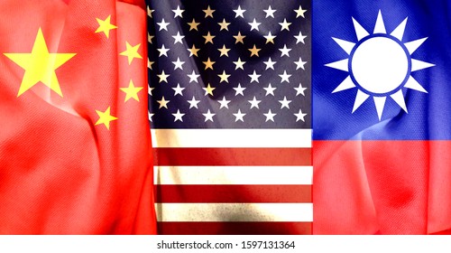 Trade War. Flag Of The People's Republic Of China. Flag Of The United States. Taiwan Flag